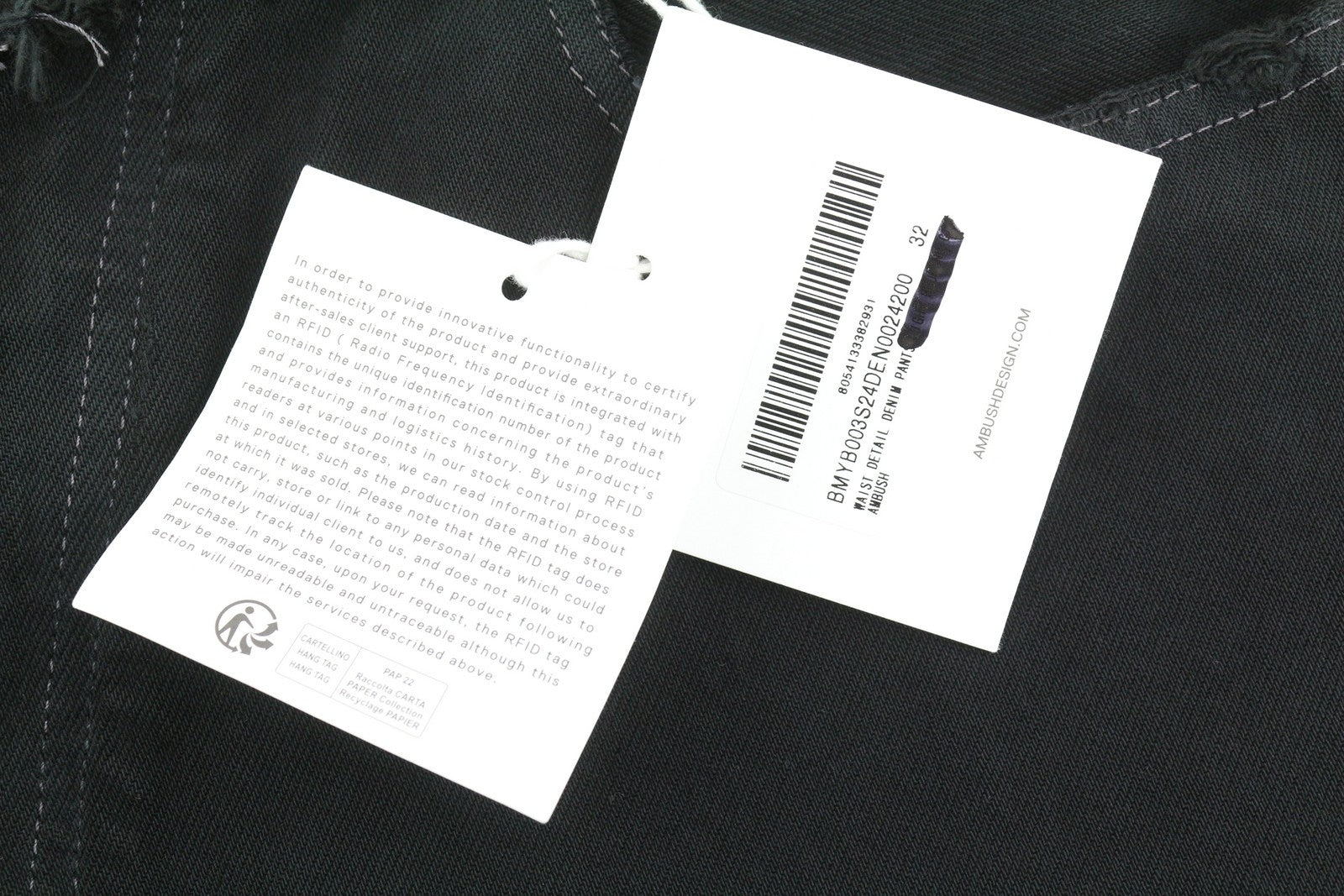 AMBUSH Waist Detail Denim Men Jeans W32 Black Distress Button Fly Logo RRP499