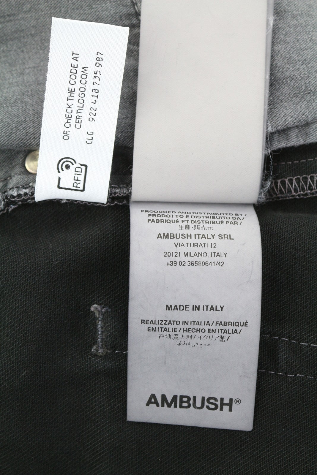 AMBUSH Waist Detail Denim Men Jeans W32 Black Distress Button Fly Logo RRP499