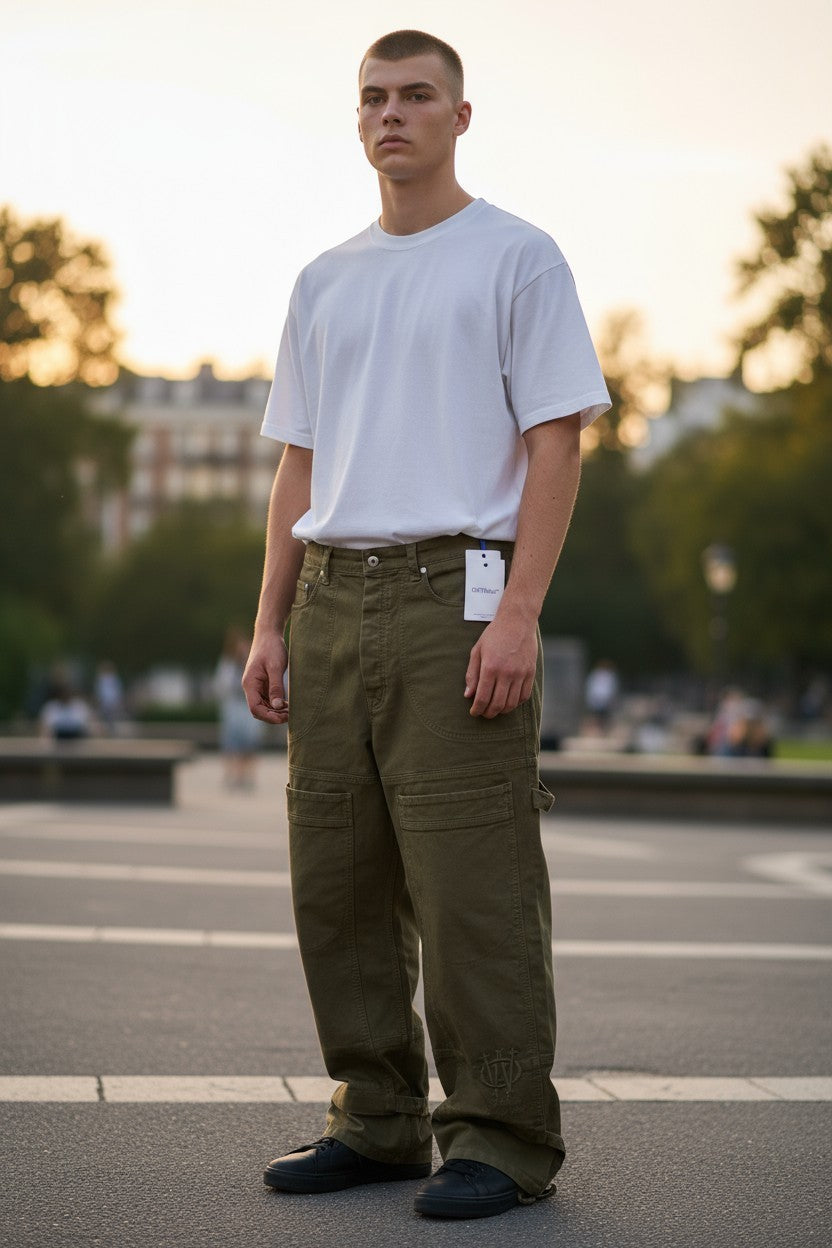 OFF-WHITE c/o VIRGIL ABLOH Gothic Drill Relax Men Jeans W33 Brown Cargo F25