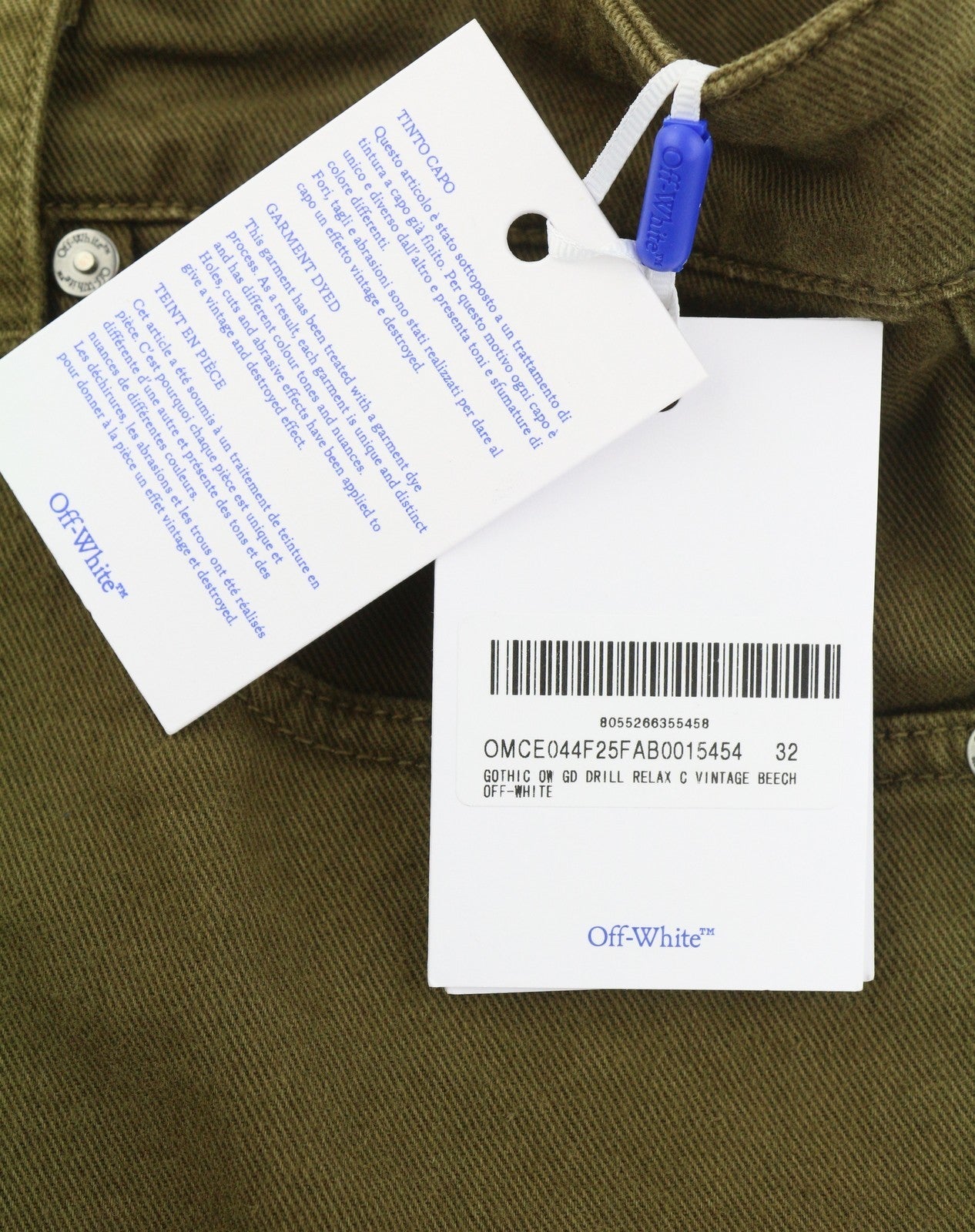 OFF-WHITE c/o VIRGIL ABLOH Gothic Drill Relax Men Jeans W33 Brown Cargo F25