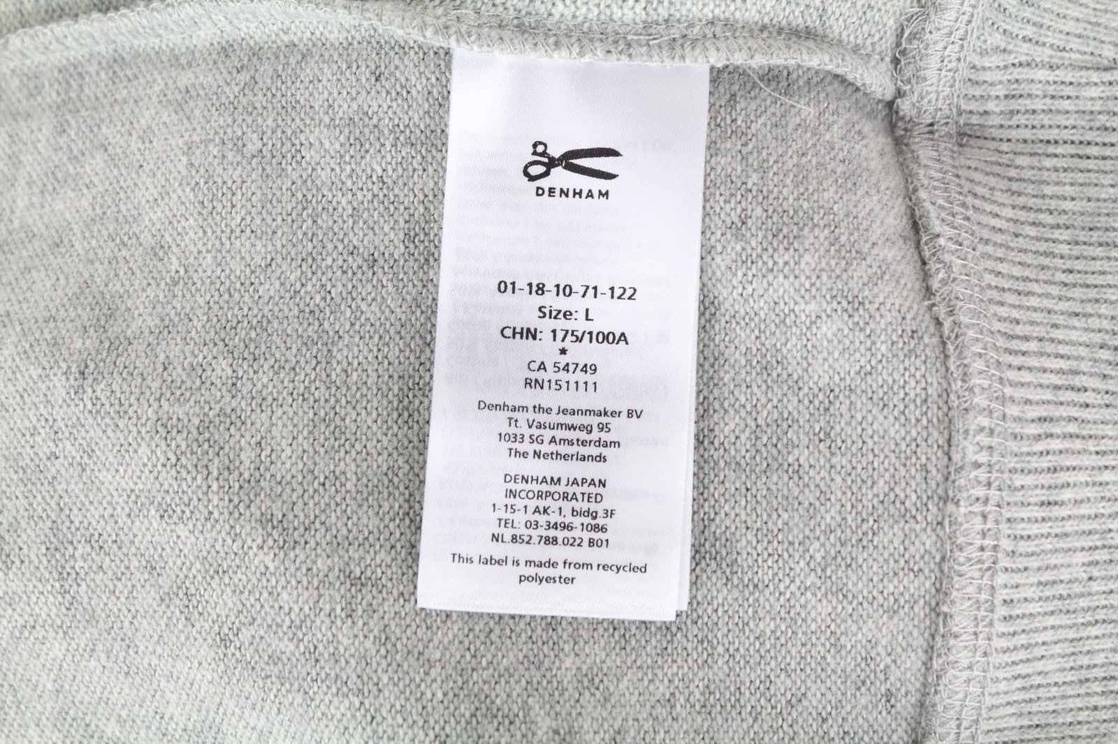 DENHAM Men's Grey L Jumper Cotton Blend Stretch Pullover Long Sleeves