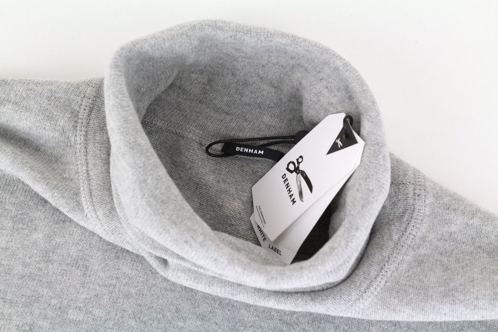 DENHAM Men's Grey L Jumper Cotton Blend Stretch Pullover Tab Roll Neck