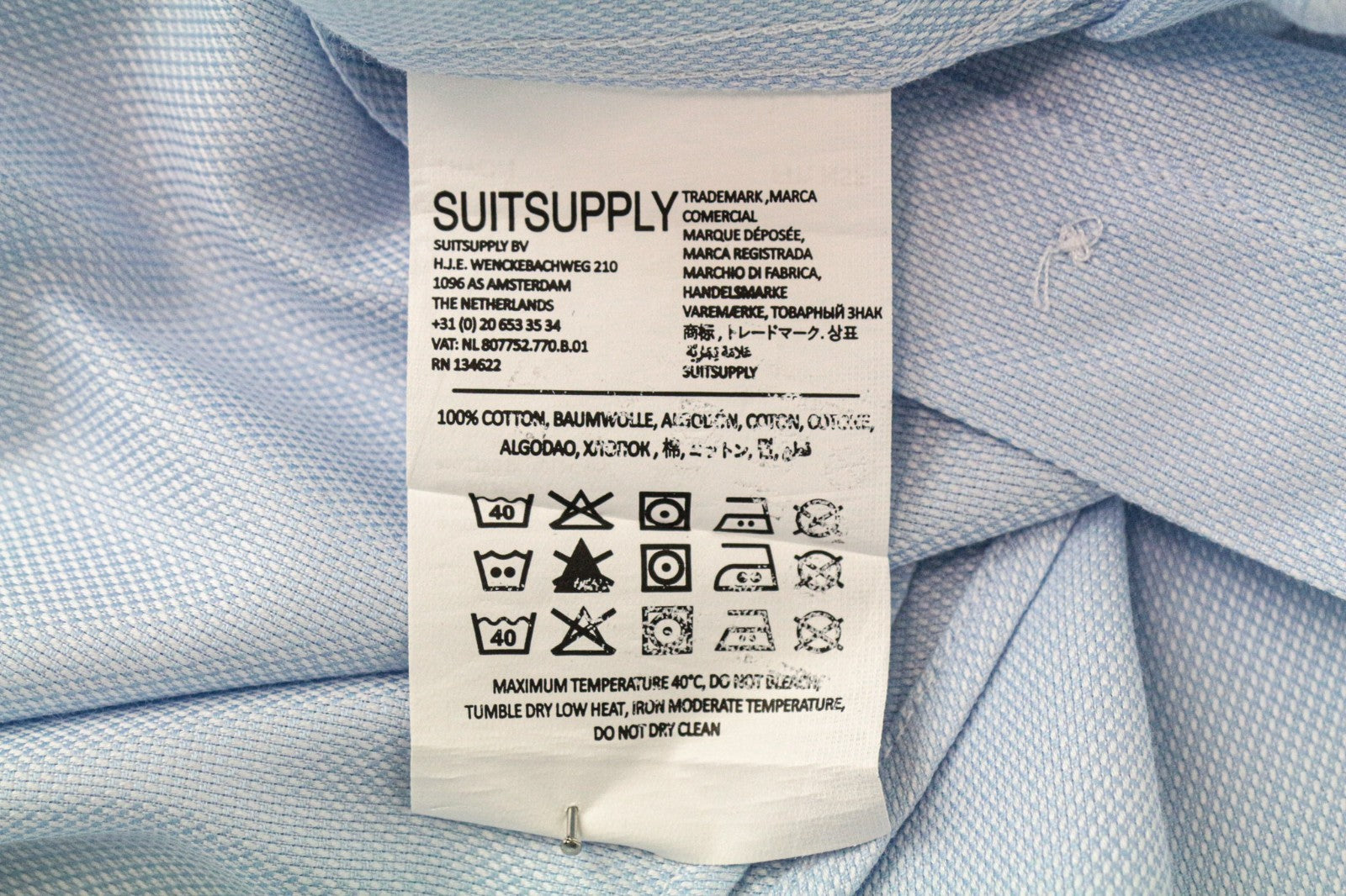 SUITSUPPLY Men's Formal Shirt 43/17 Blue Slim Pure Cotton Cutaway Button Up