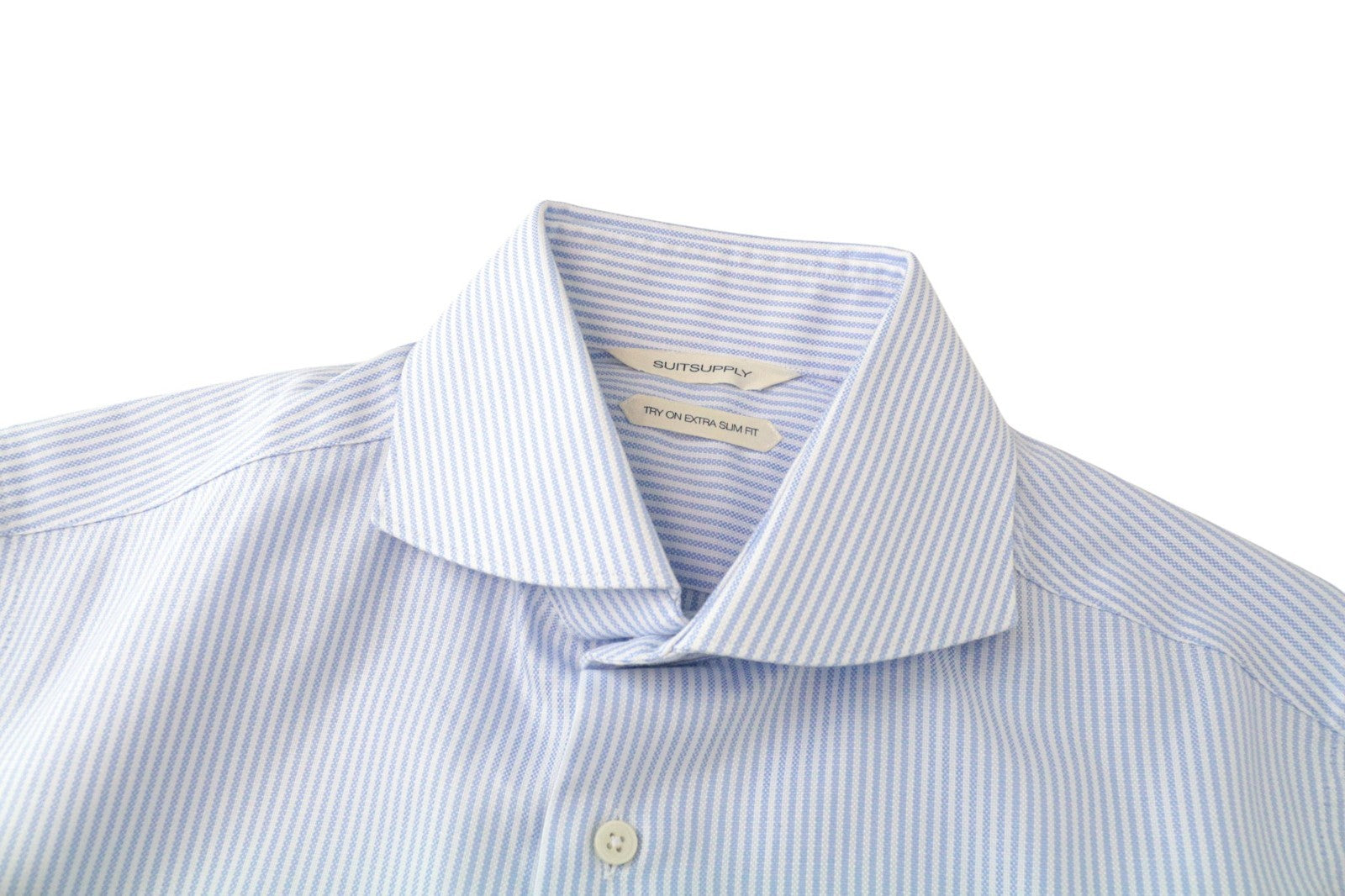 SUITSUPPLY Men's Formal Shirt 37/14 1/2 Striped Blue Slim Pure Cotton Long