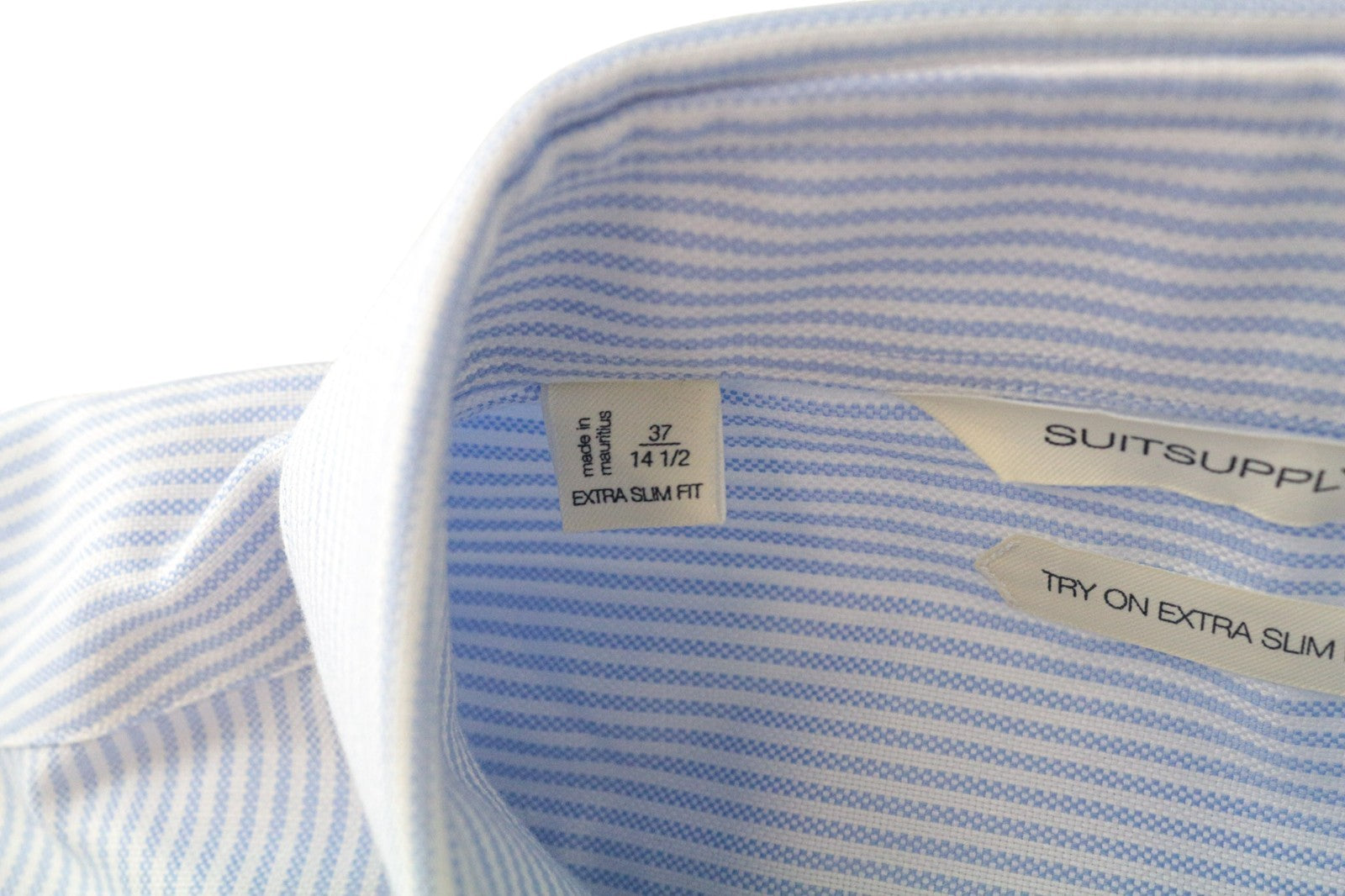 SUITSUPPLY Men's Formal Shirt 37/14 1/2 Striped Blue Slim Pure Cotton Long