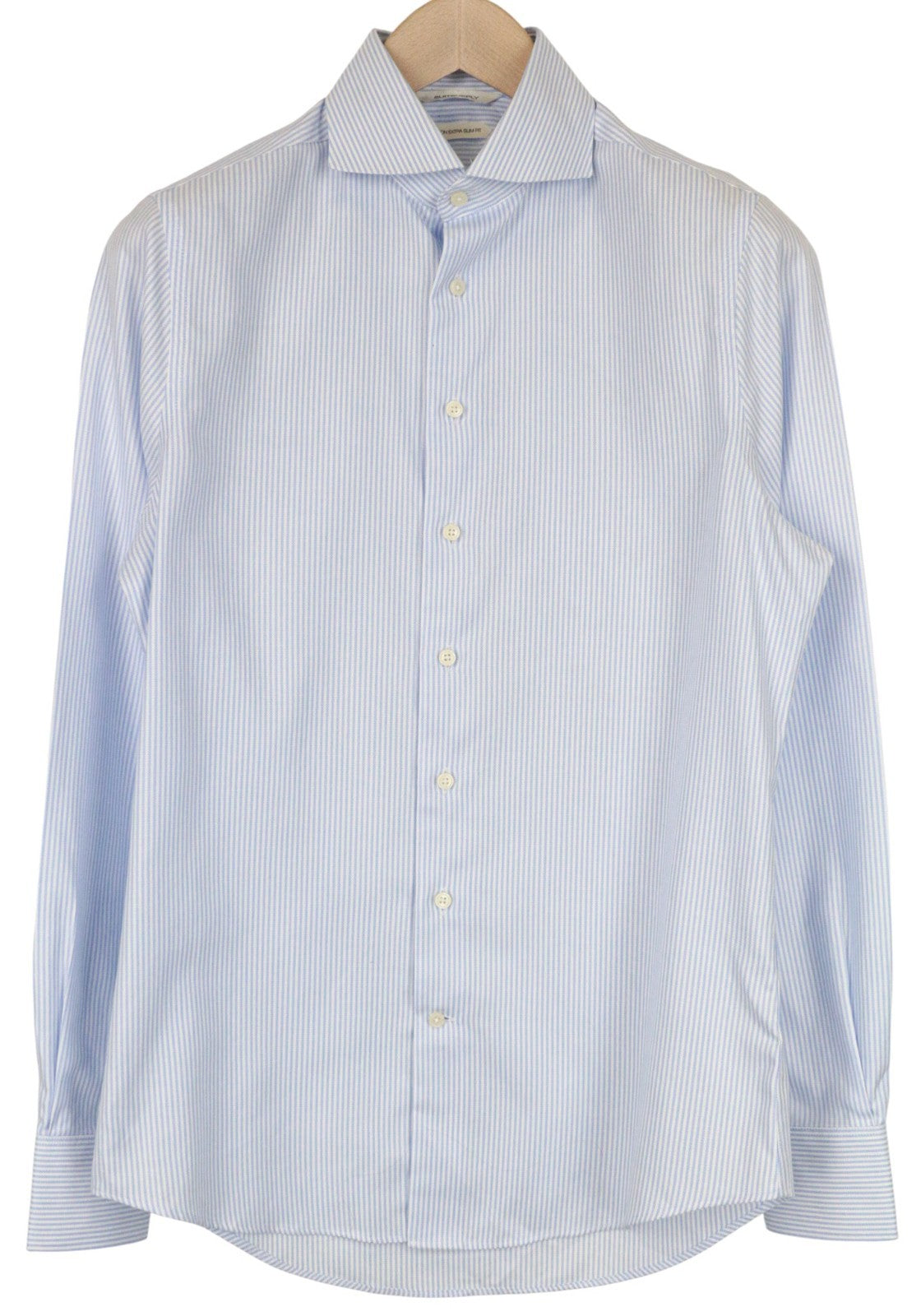 SUITSUPPLY Men's Formal Shirt 38/15 Blue Slim Striped Pure Cotton Long Sleeve