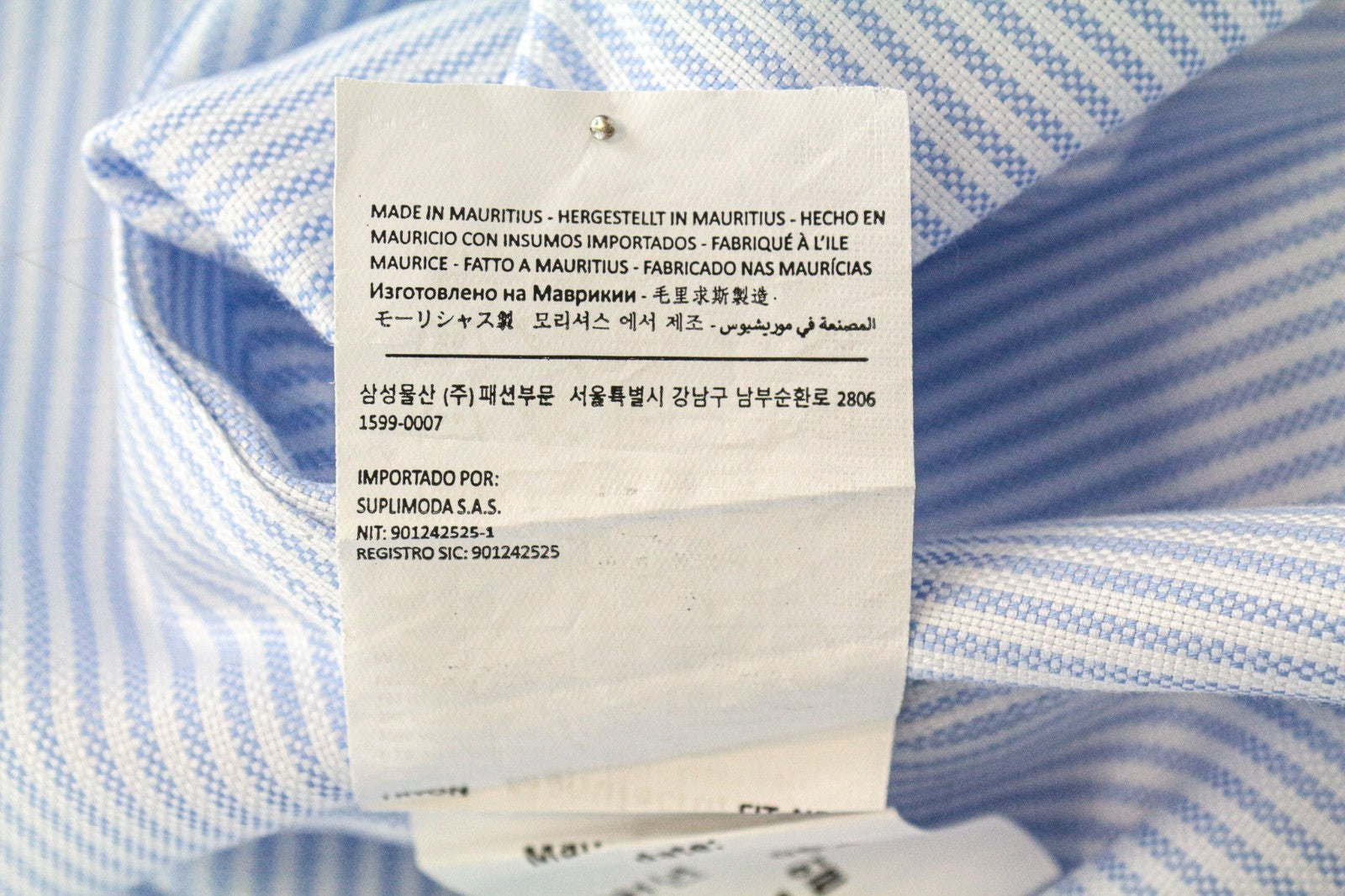 SUITSUPPLY Men's Formal Shirt 38/15 Blue Slim Striped Pure Cotton Long Sleeve