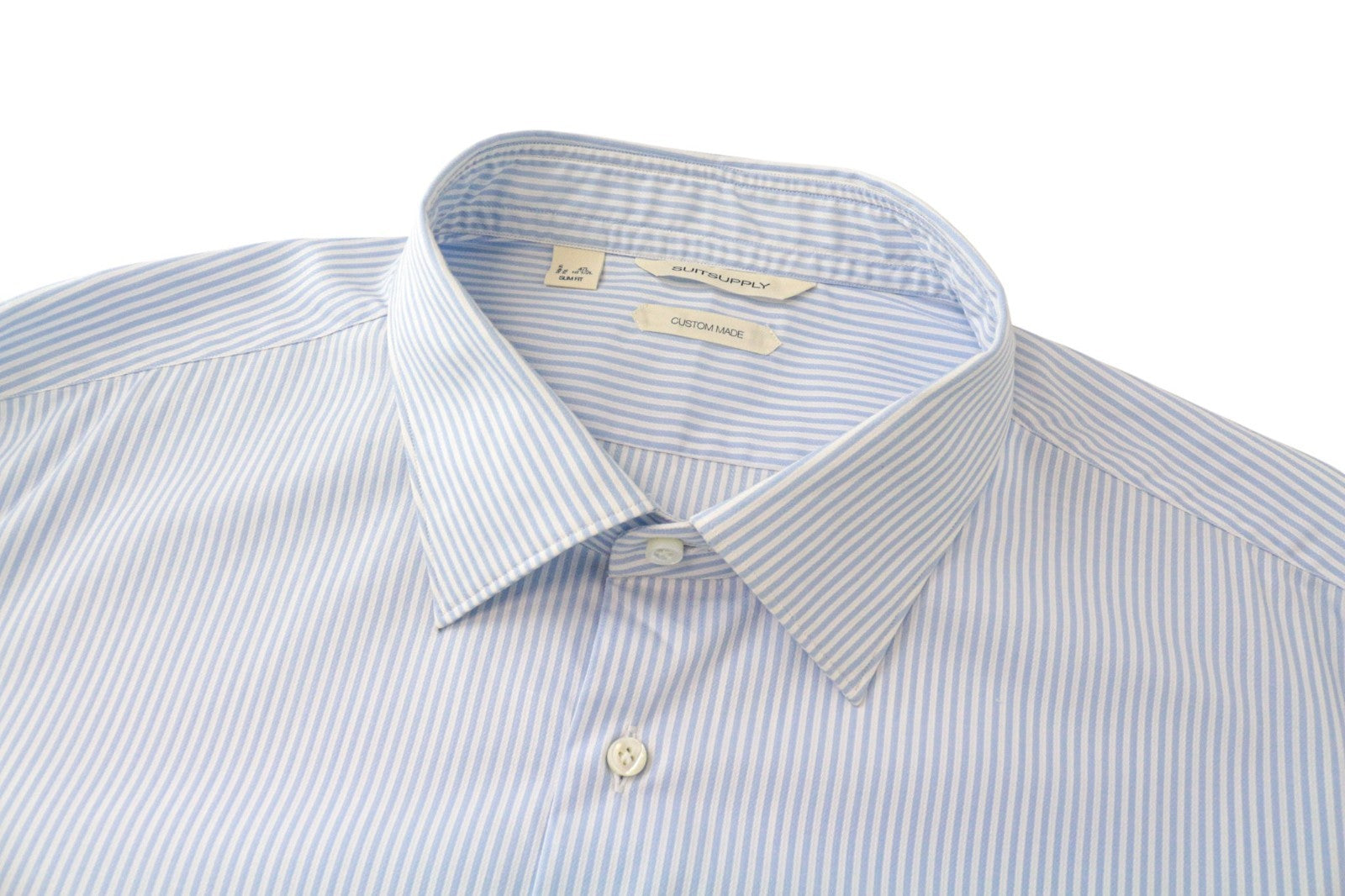 SUITSUPPLY Men's Formal Shirt 47L/18 1/2 Blue Striped Slim Pure Cotton Dress