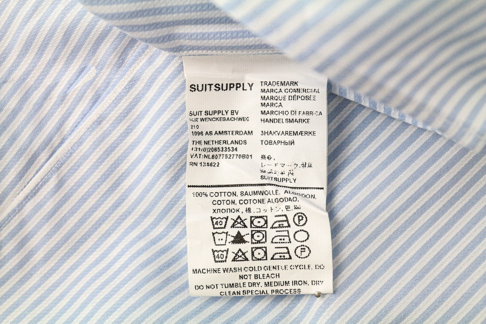SUITSUPPLY Men's Formal Shirt 47L/18 1/2 Blue Striped Slim Pure Cotton Dress