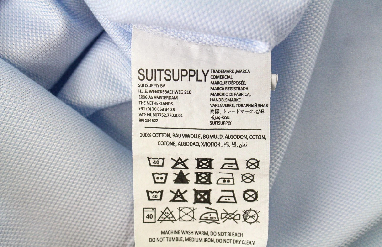 SUITSUPPLY Men's Formal Shirt 38/15 Blue Slim Pure Cotton Classic Long Sleeve