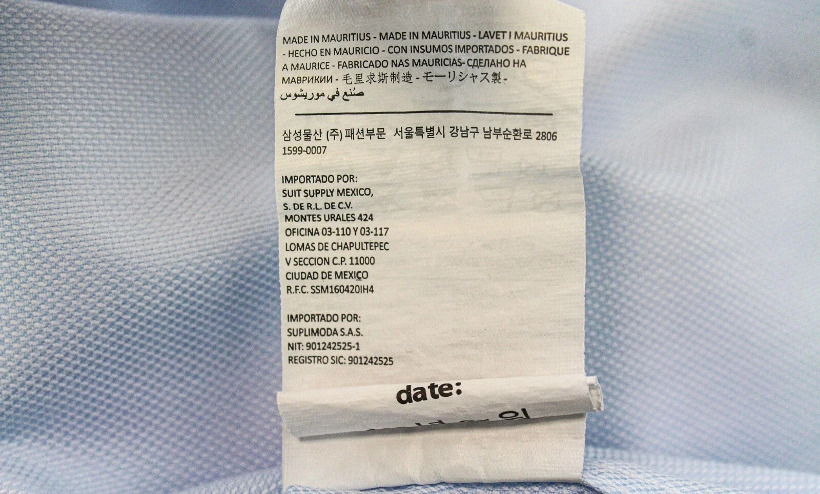 SUITSUPPLY Men's Formal Shirt 38/15 Blue Slim Pure Cotton Classic Long Sleeve