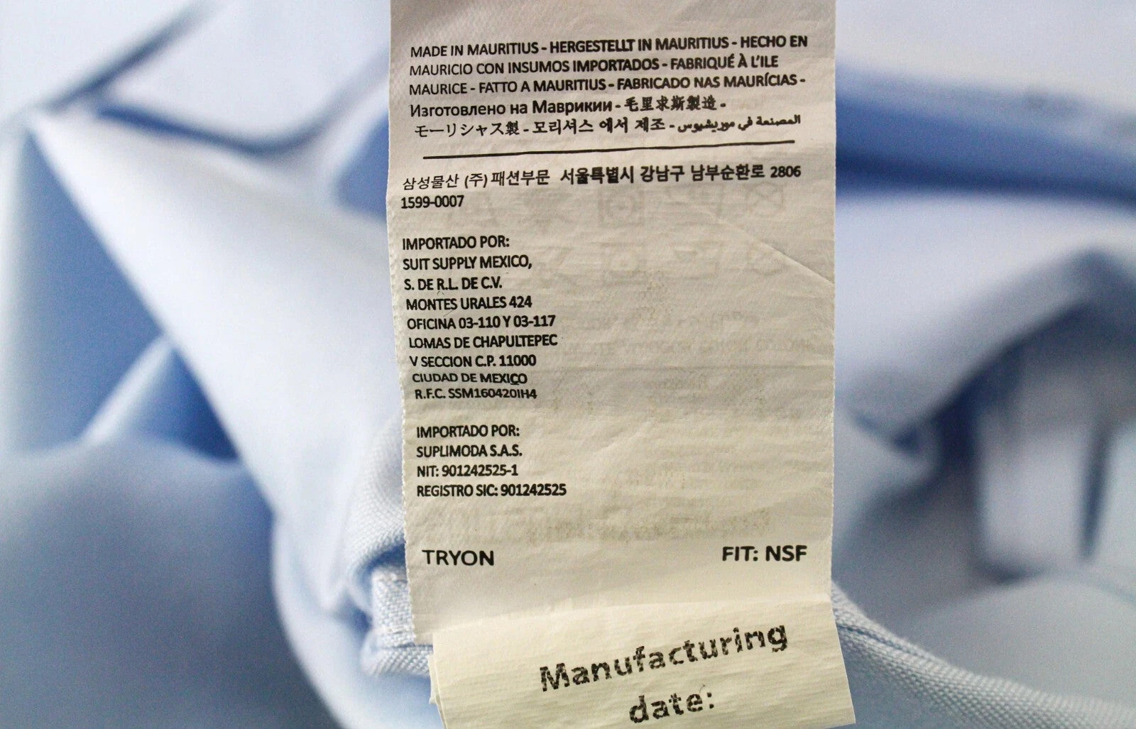 SUITSUPPLY Men's Formal Shirt 39/15 1/2 Slim Blue Pure Cotton Button-Up Long