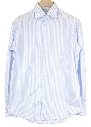 SUITSUPPLY Men's Formal Shirt 37/14 1/2 Blue Striped Slim Fit Pure Cotton Long