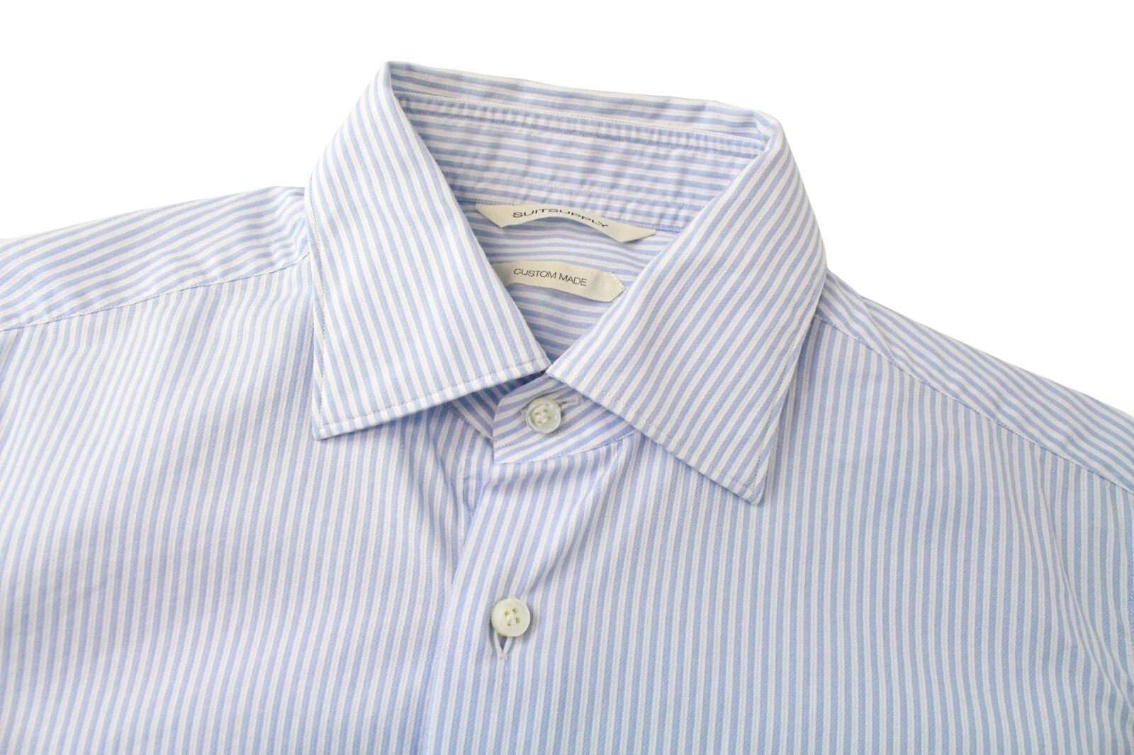 SUITSUPPLY Men's Formal Shirt 37/14 1/2 Blue Striped Slim Fit Pure Cotton Long