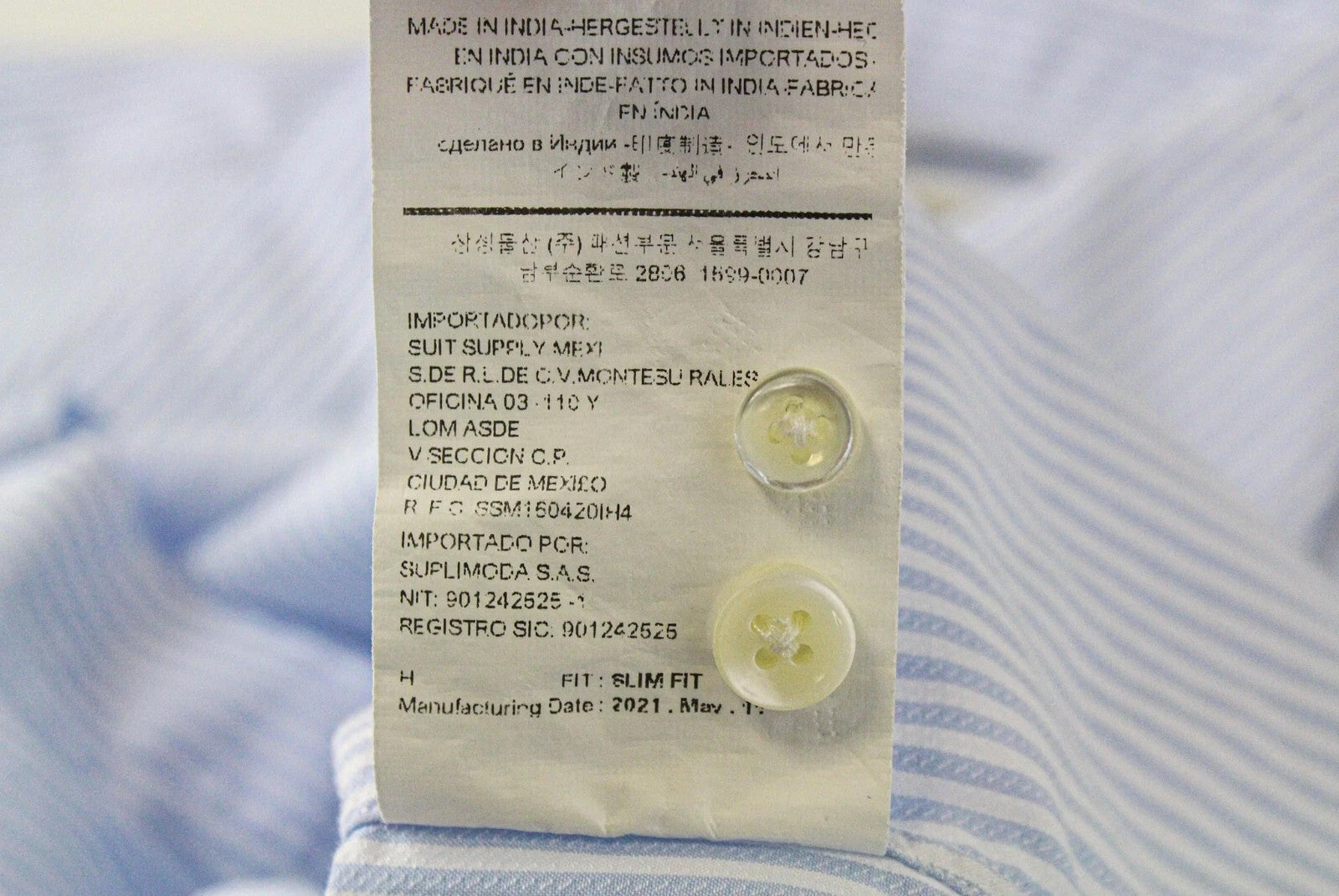 SUITSUPPLY Men's Formal Shirt 37/14 1/2 Blue Striped Slim Fit Pure Cotton Long