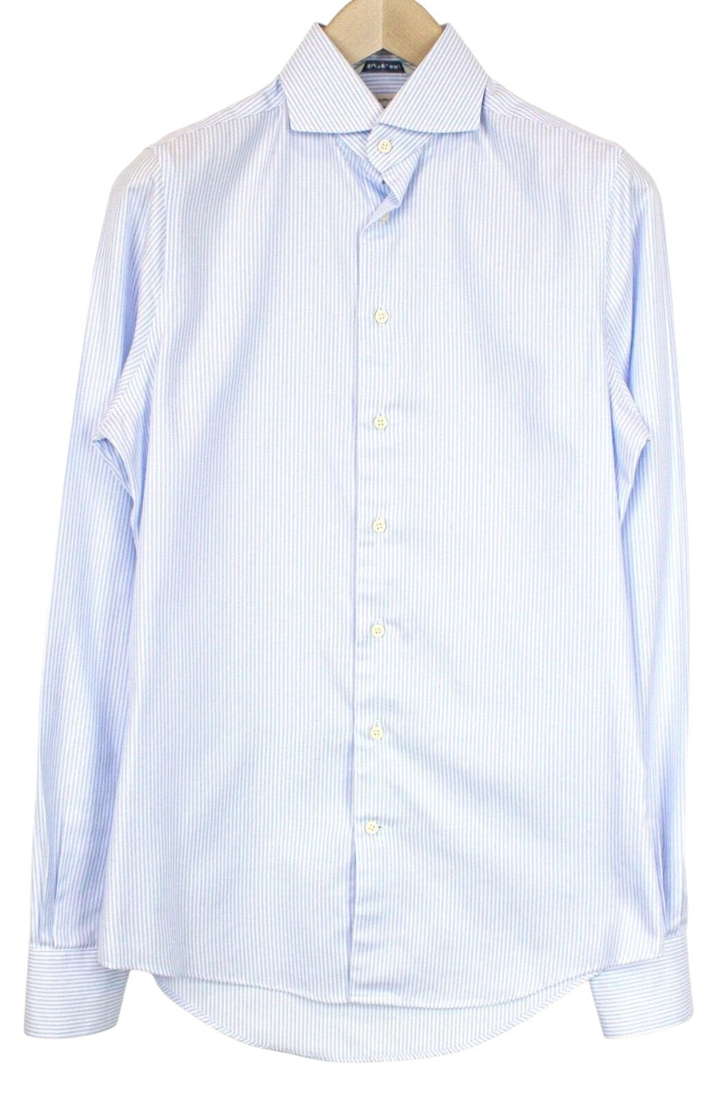 SUITSUPPLY Men's Formal Shirt 38L/15L Blue Striped Slim Pure Cotton Extra Slim