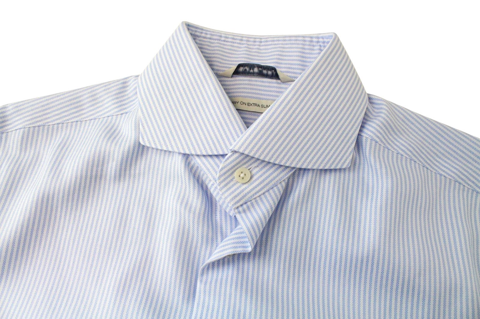 SUITSUPPLY Men's Formal Shirt 38L/15L Blue Striped Slim Pure Cotton Extra Slim