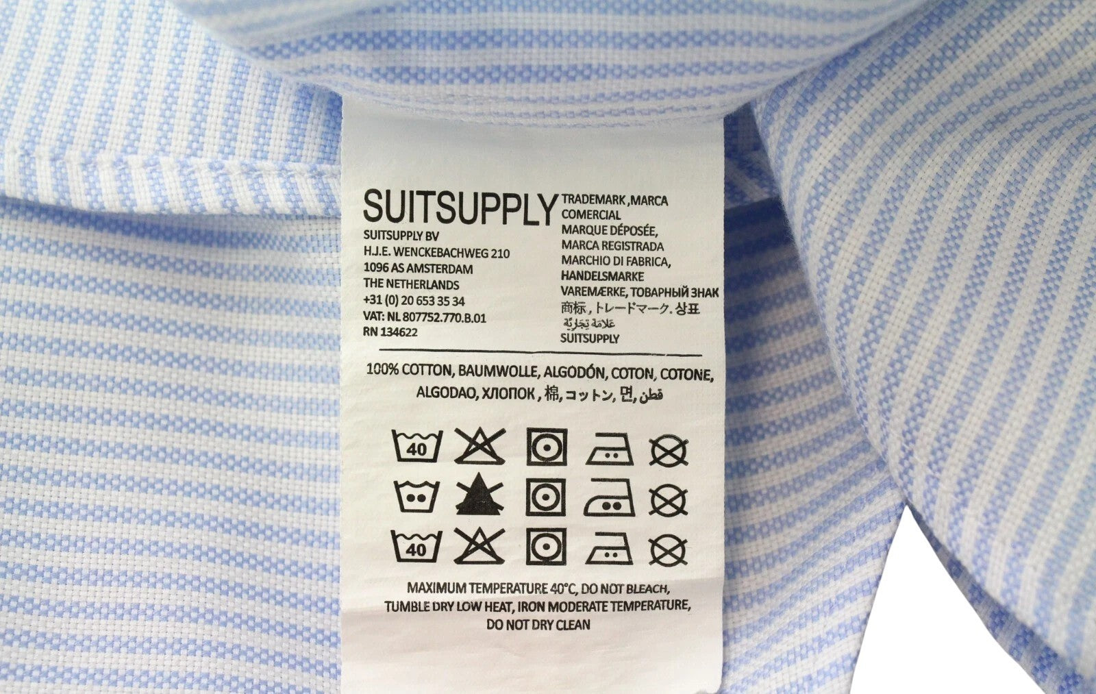 SUITSUPPLY Men's Formal Shirt 38L/15L Blue Striped Slim Pure Cotton Extra Slim