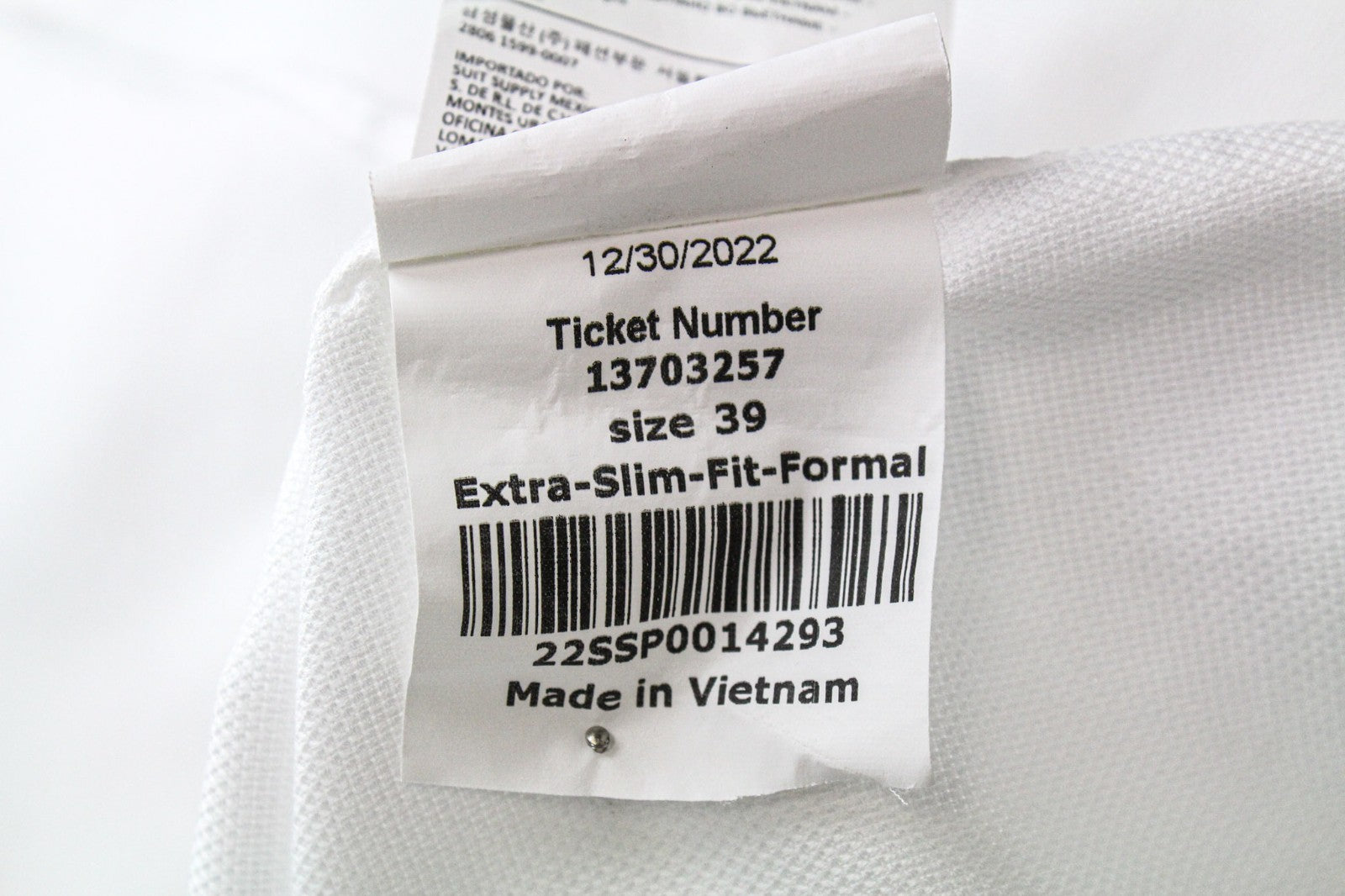 SUITSUPPLY Men's Formal Shirt 39 White Pure Cotton Extra Slim Long Sleeve