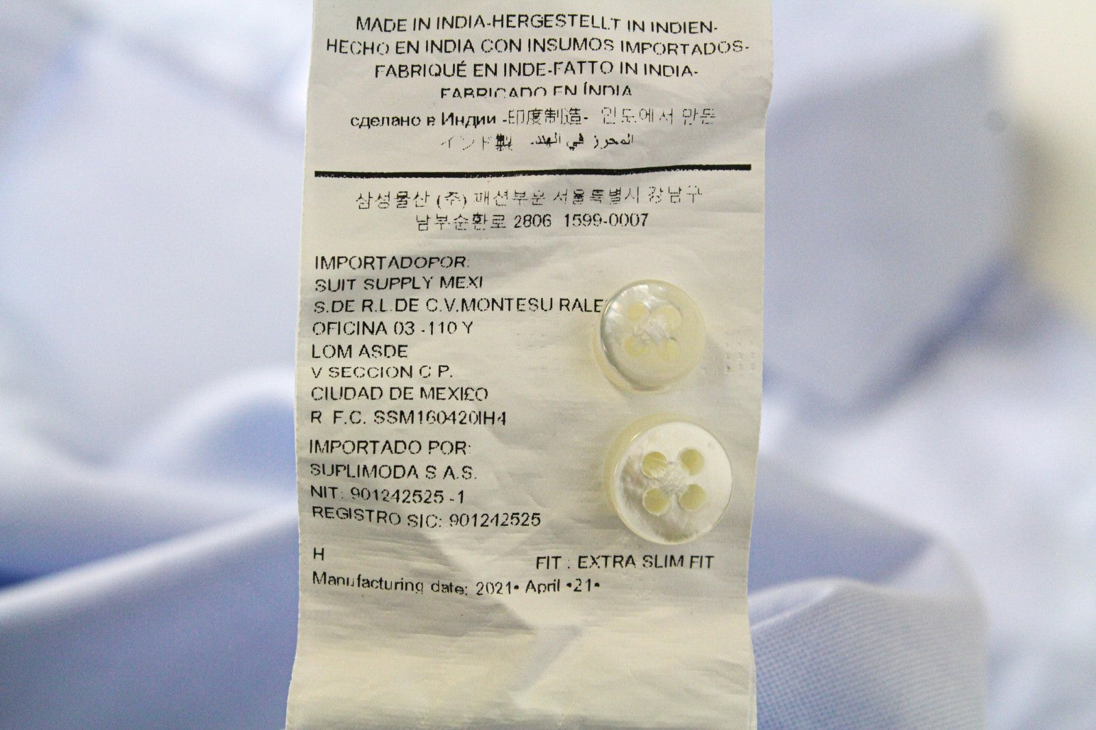 SUITSUPPLY Men's Formal Shirt 37/14 1/2 Light Blue Slim Pure Cotton Long Sleeve