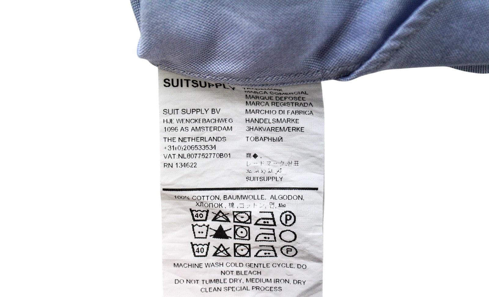 SUITSUPPLY Men's Formal Shirt 39/15 1/2 Blue Cutaway Extra Slim Pure Cotton