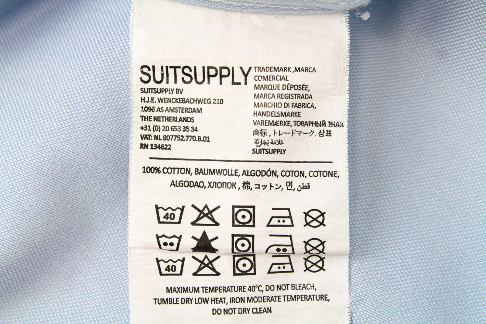 SUITSUPPLY Men's Formal Shirt 39/15 1/2 Light Blue Slim Pure Cotton Try On