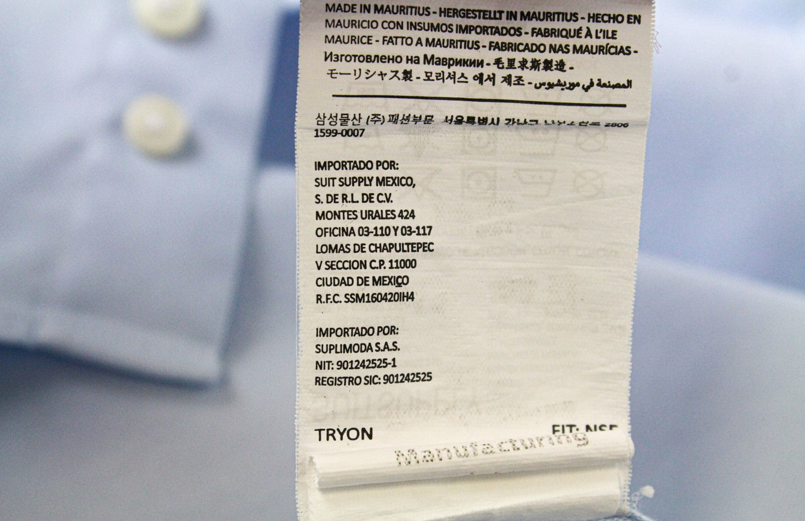 SUITSUPPLY Men's Formal Shirt 39/15 1/2 Light Blue Slim Pure Cotton Try On