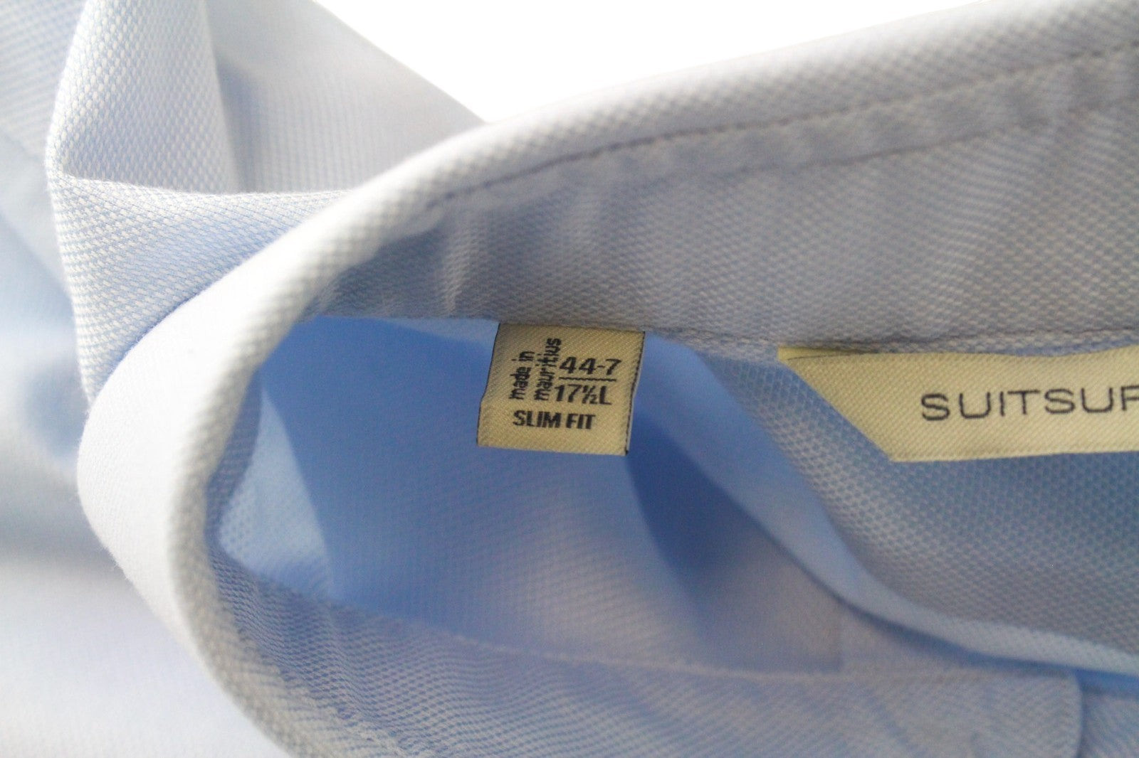 SUITSUPPLY Men's Formal Shirt 44.7/17 1/2L Light Blue Slim Pure Cotton Try On