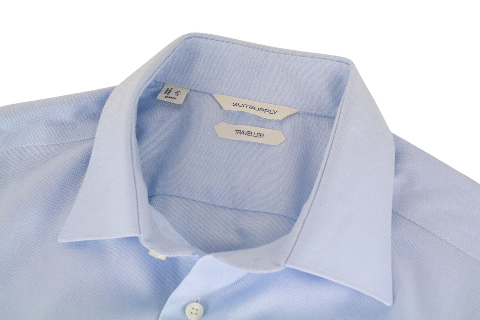 SUITSUPPLY Traveller Men's Formal Shirt 41/16 Light Blue Slim Fit Melange