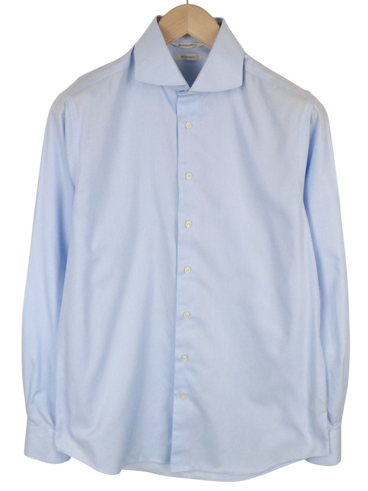 SUITSUPPLY Men's Formal Shirt 39/15 1/2 Blue Slim Melange Pure Cotton Try On