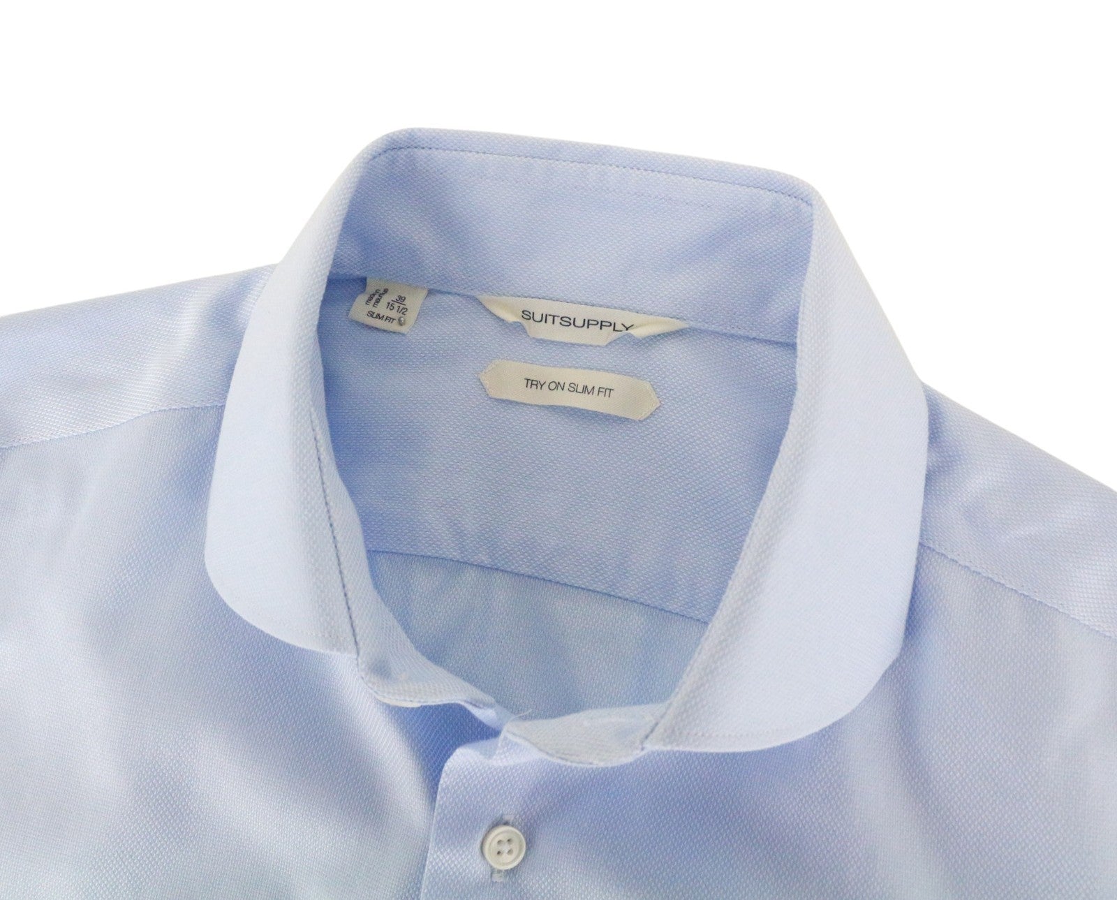 SUITSUPPLY Men's Formal Shirt 39/15 1/2 Blue Slim Melange Pure Cotton Try On