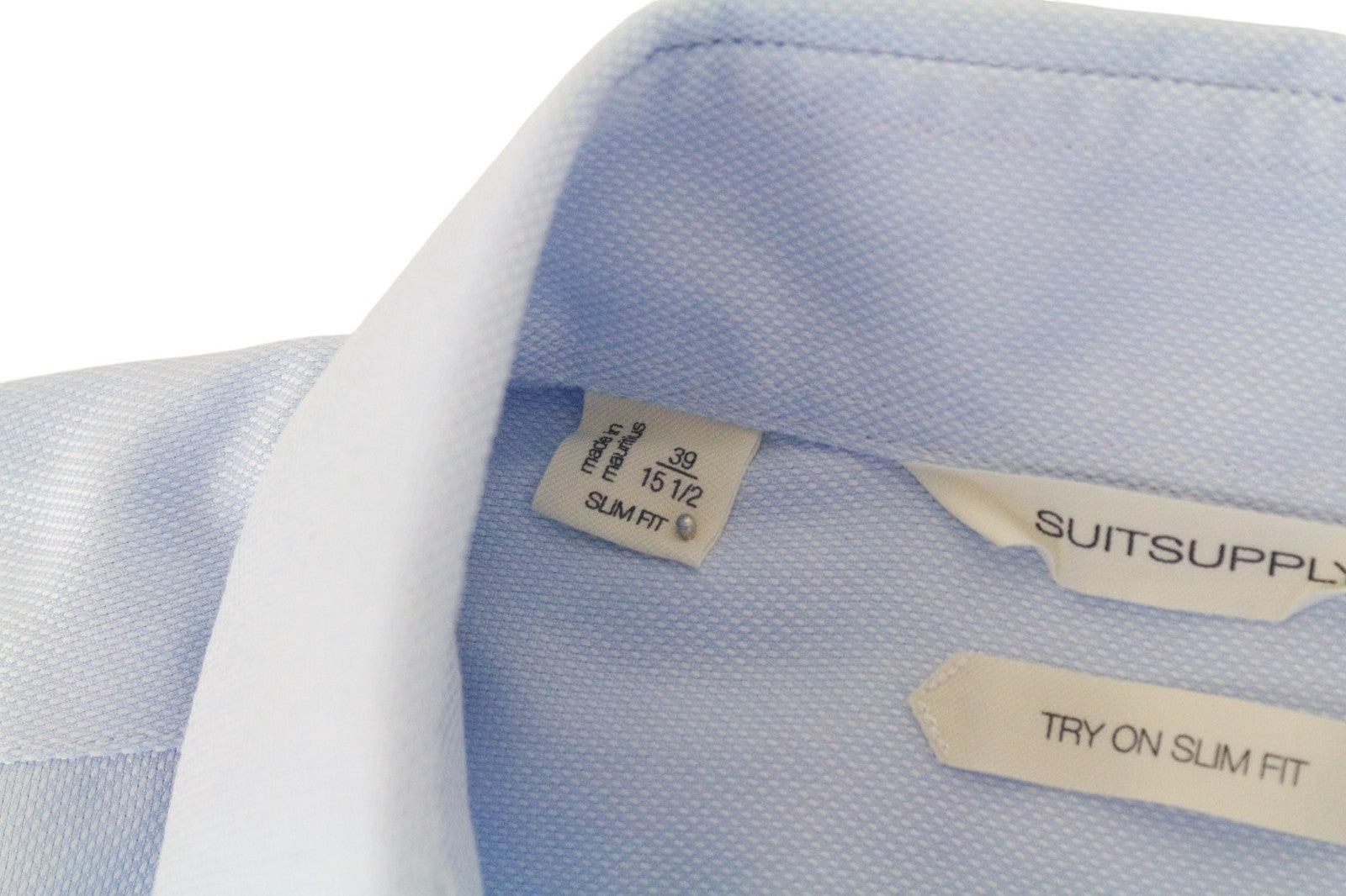 SUITSUPPLY Men's Formal Shirt 39/15 1/2 Blue Slim Melange Pure Cotton Try On
