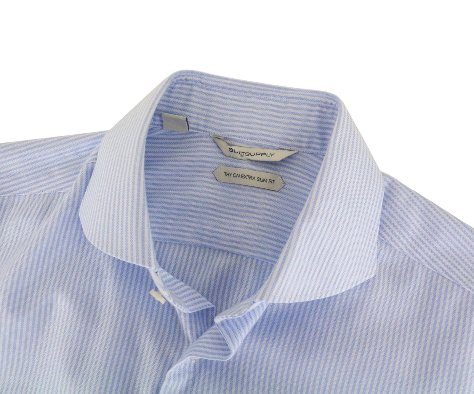 SUITSUPPLY Men's Formal Shirt 39L/15 1/2L Blue Striped Slim Pure Cotton Try On
