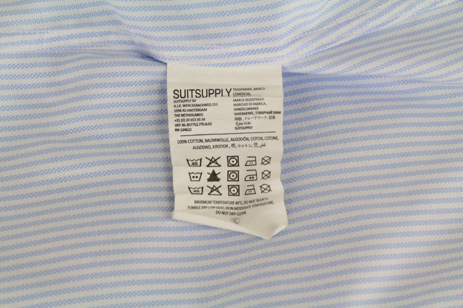 SUITSUPPLY Men's Formal Shirt 39L/15 1/2L Blue Striped Slim Pure Cotton Try On