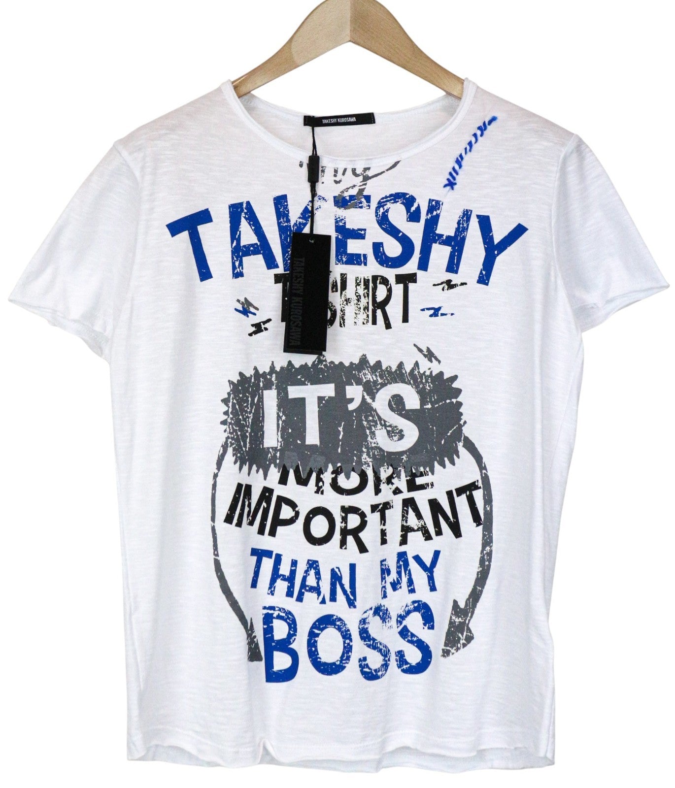 TAKESHY KUROSAWA Men's T-Shirt S White Pure Cotton Logo Casual Short Sleeve