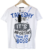 TAKESHY KUROSAWA Men's T-Shirt S White Pure Cotton Logo Casual Short Sleeve