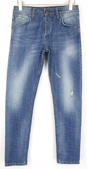 TAKESHY KUROSAWA Men's Jeans W34 Slim Blue Washed Stretch Cotton Casual