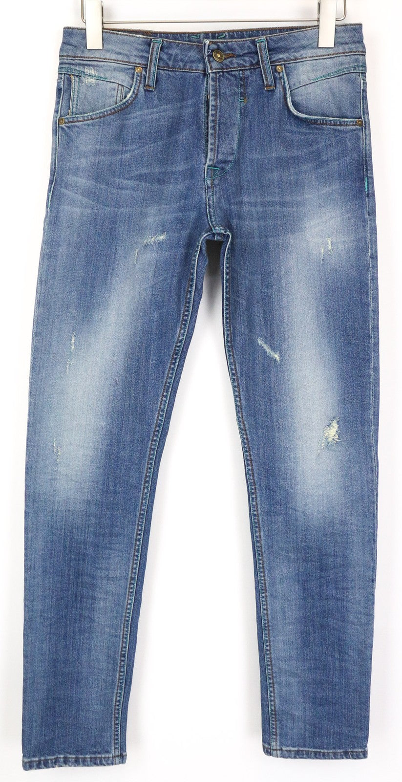 TAKESHY KUROSAWA Men's Jeans W34 Slim Blue Washed Stretch Cotton Casual