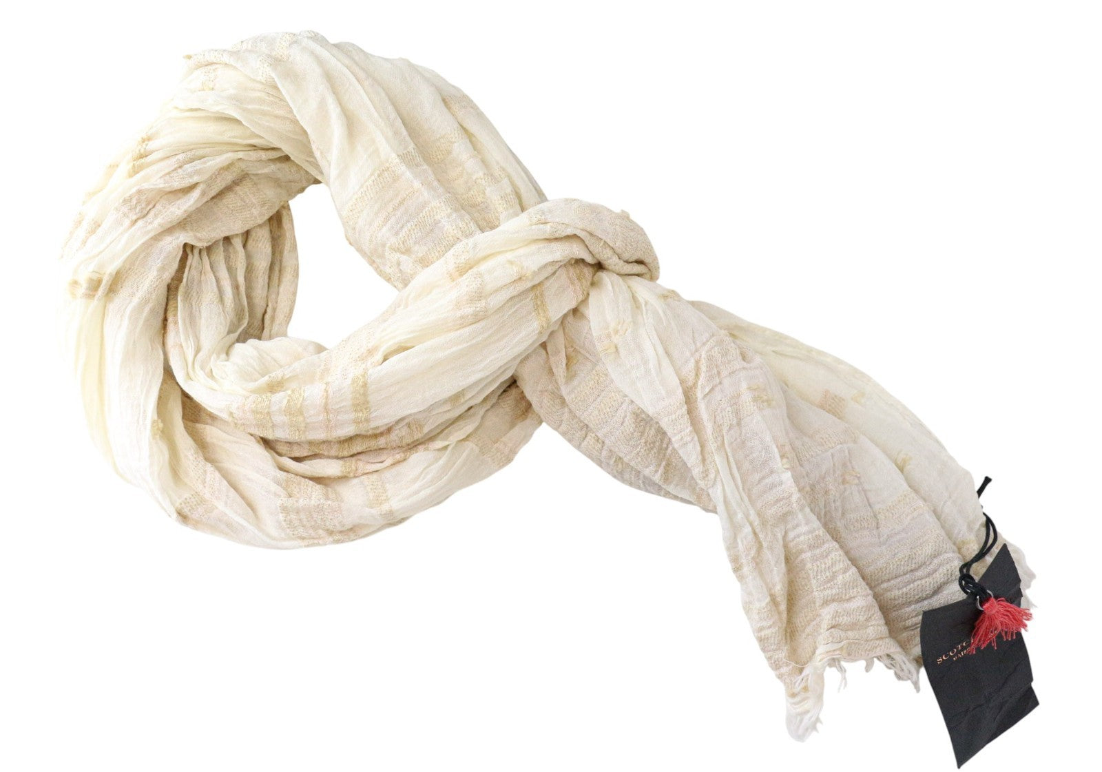 MAISON SCOTCH Women's Beige Cotton Blend Lightweight Patterned Scarf OS