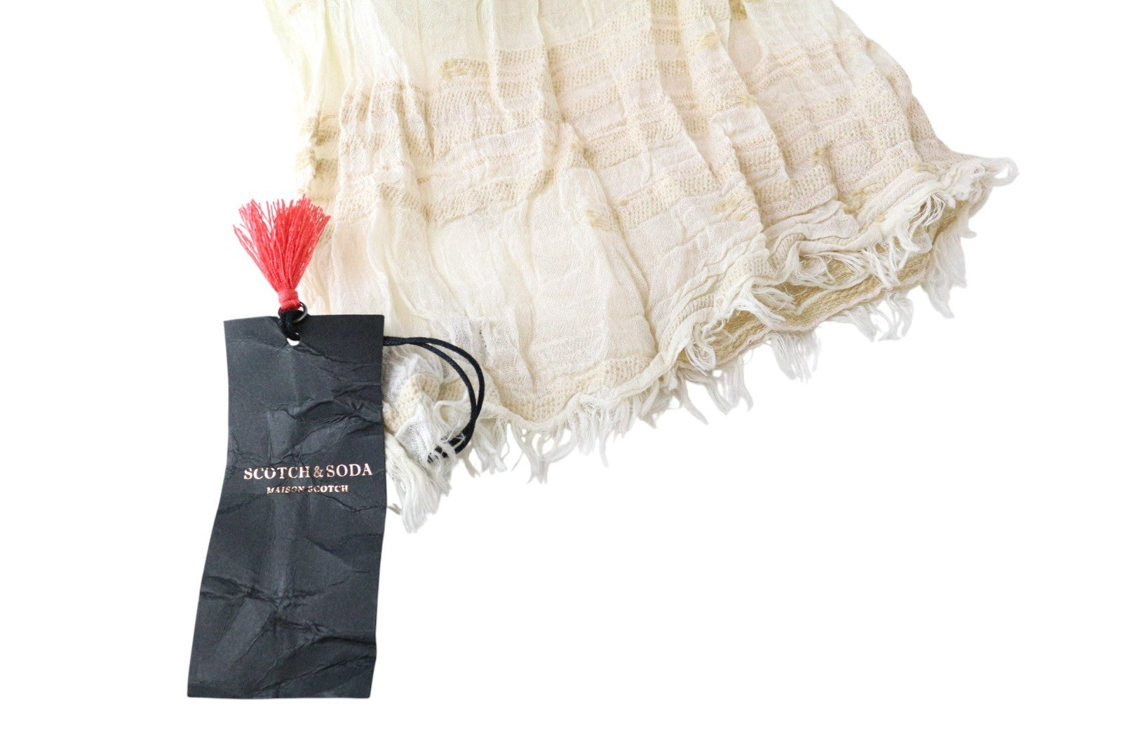 MAISON SCOTCH Women's Beige Cotton Blend Lightweight Patterned Scarf OS