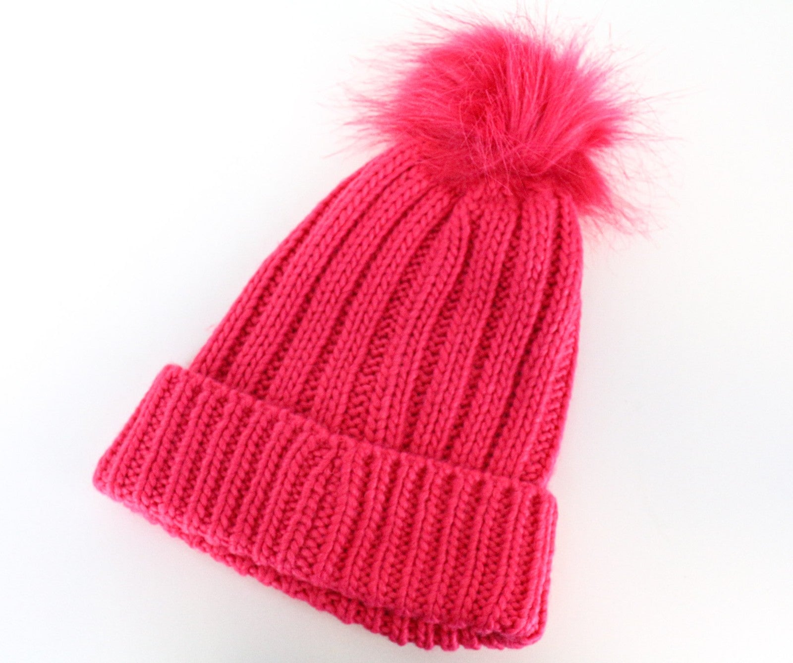 MAISON SCOTCH Women's Bright Neon Pink Pom Pom Beanie Hat OS Knit