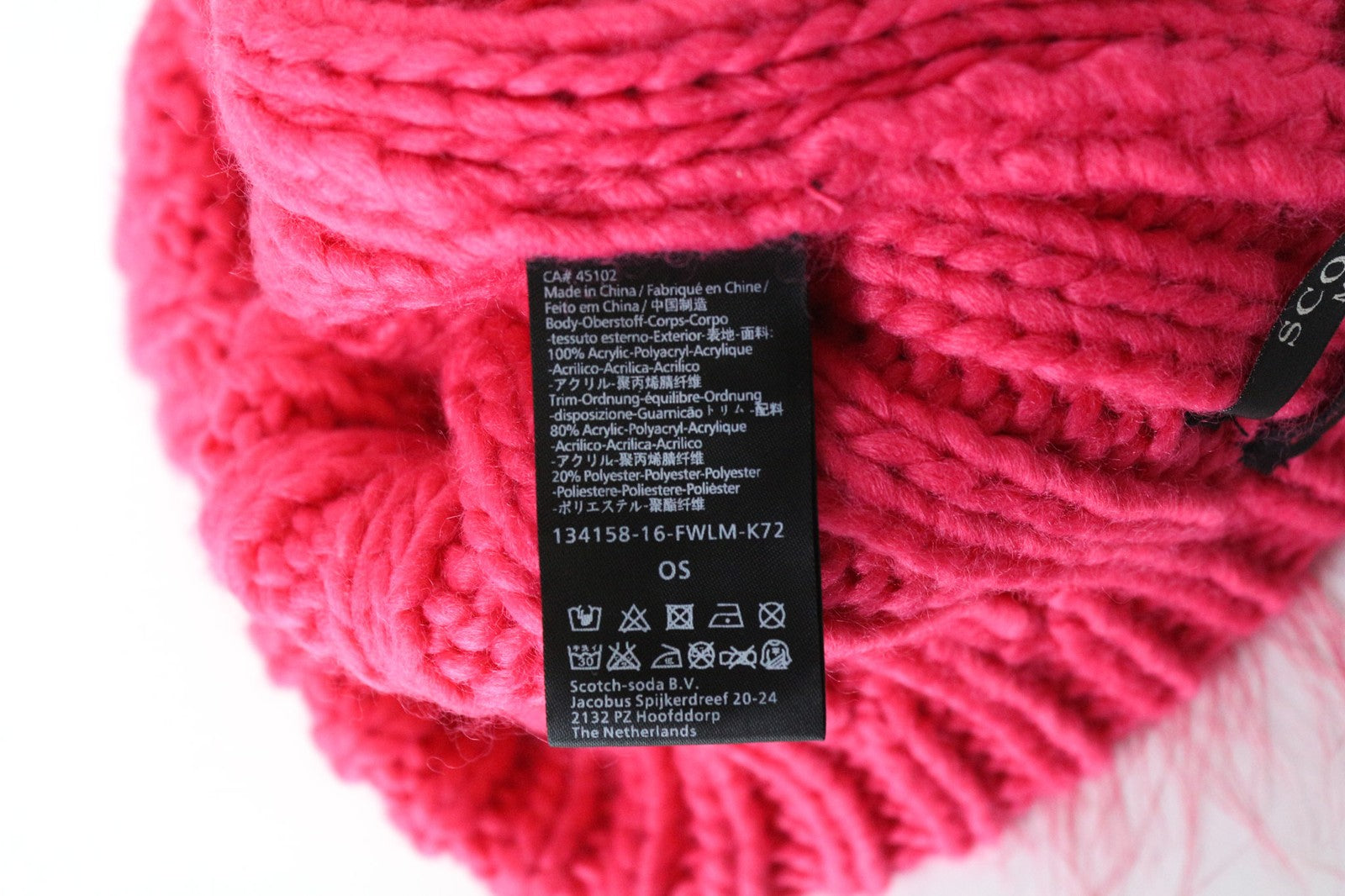 MAISON SCOTCH Women's Bright Neon Pink Pom Pom Beanie Hat OS Knit