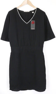 MAISON SCOTCH Women's Black S Short Sleeve Lined 2in1 Dress V-Neck