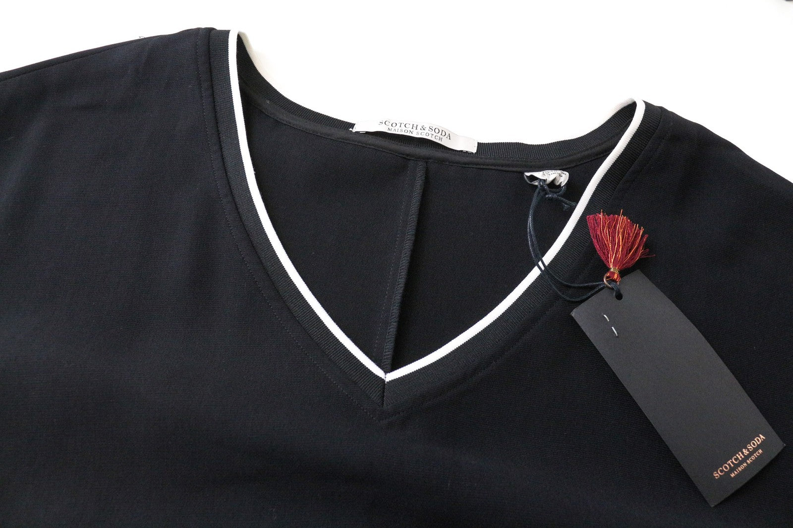 MAISON SCOTCH Women's Black S Short Sleeve Lined 2in1 Dress V-Neck