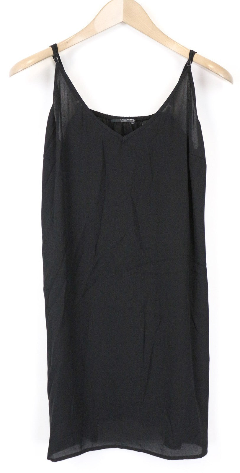 MAISON SCOTCH Women's Black S Short Sleeve Lined 2in1 Dress V-Neck