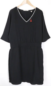 MAISON SCOTCH Women's Black XL Short Sleeve Elastic Waist V-Neck Dress