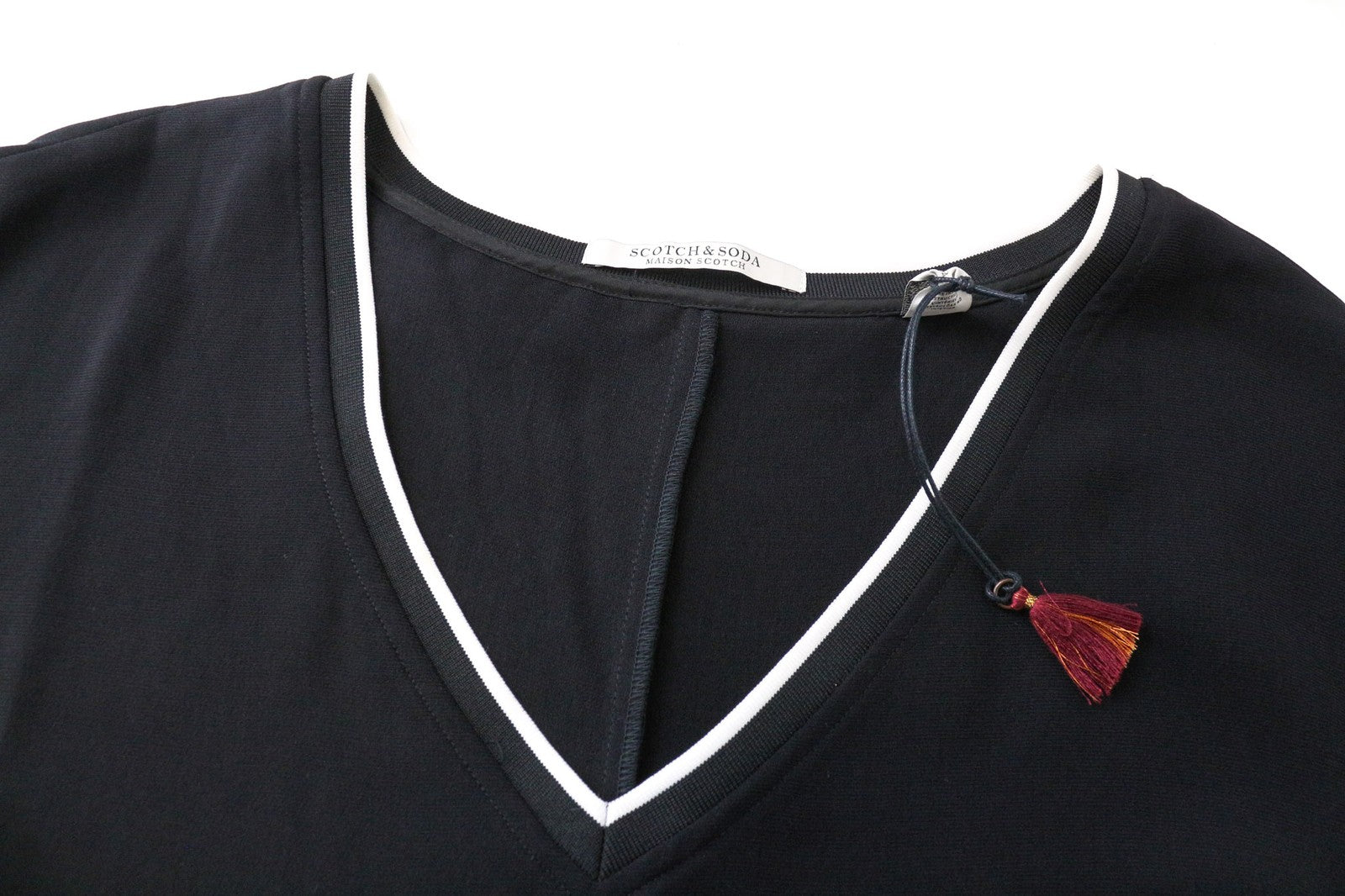 MAISON SCOTCH Women's Black XL Short Sleeve Elastic Waist V-Neck Dress