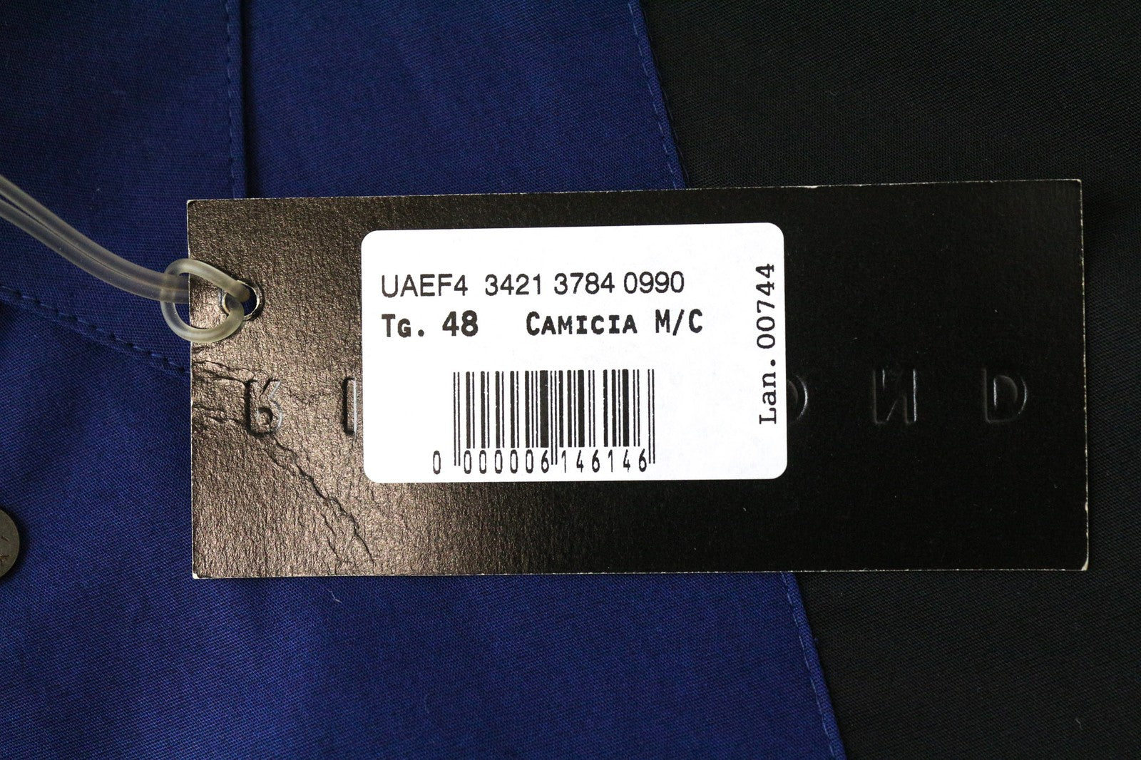 RICHMOND Men's Shirt 48 Blue Black Stretch Cotton Short Sleeve Buttoned