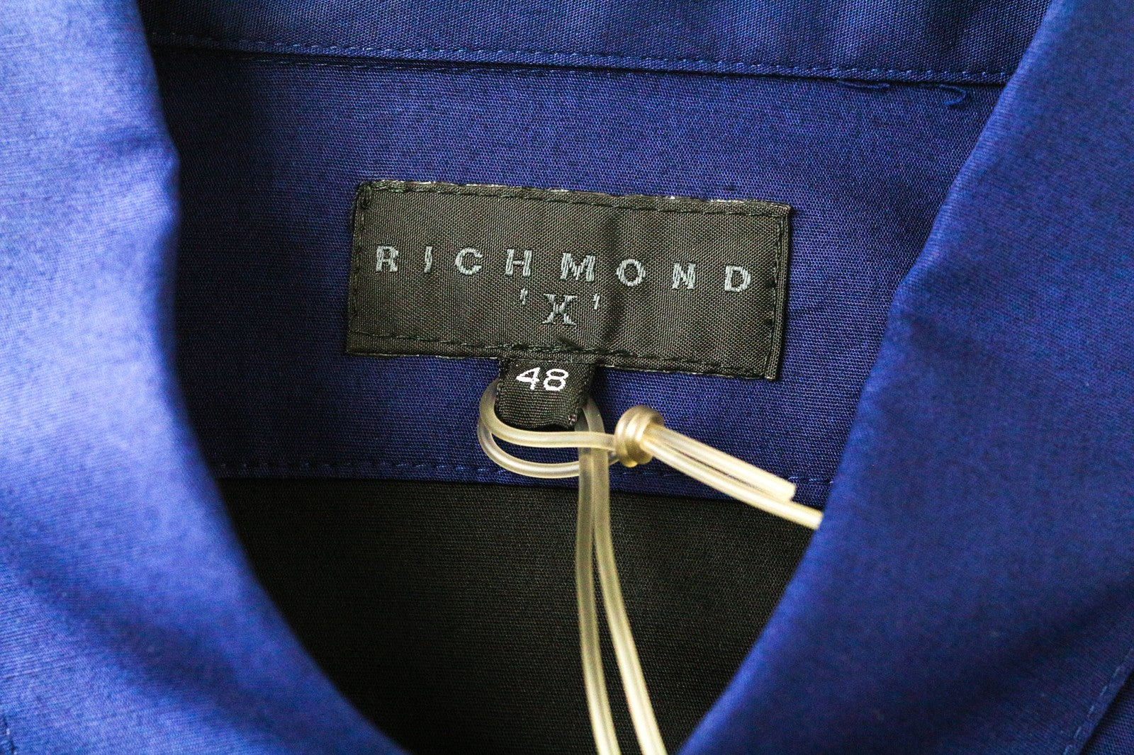 RICHMOND Men's Shirt 48 Blue Black Stretch Cotton Short Sleeve Buttoned