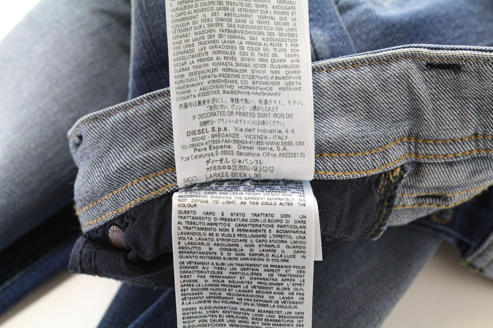 DIESEL Larkee-Beex 084NV Men's W27/L30 Washed Tapered Cotton Stretch Jeans